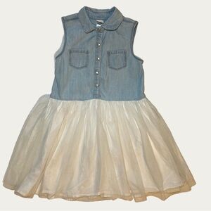 OshKosh B'gosh Blue and White Denim Tulle Dress Pearl Snap Girls 4T